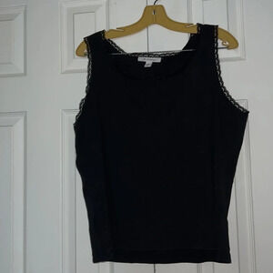 Y2K black Cotton  Tank Top Lace Trim Sz XL